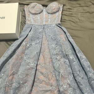 Nadine Merabi Olivia blue lace strapless corset dress